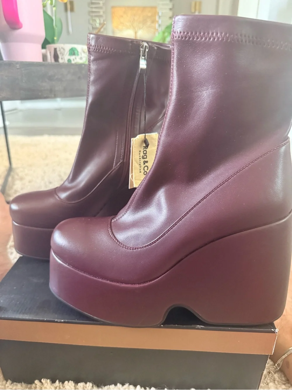 rag & bone Burgundy Platform Wedge Ankle Boots